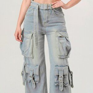 Belted Denim Cargo Jean
